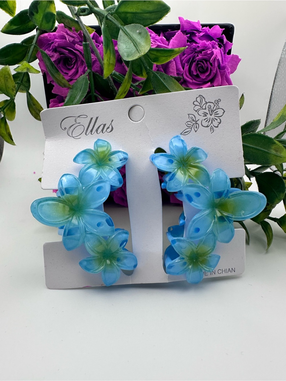 Blue Flower Hair Claw Clips Accessories - Set of 2